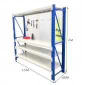 1.5m Workbench Shelving Blue & Grey Set With 1.5m Mash Net